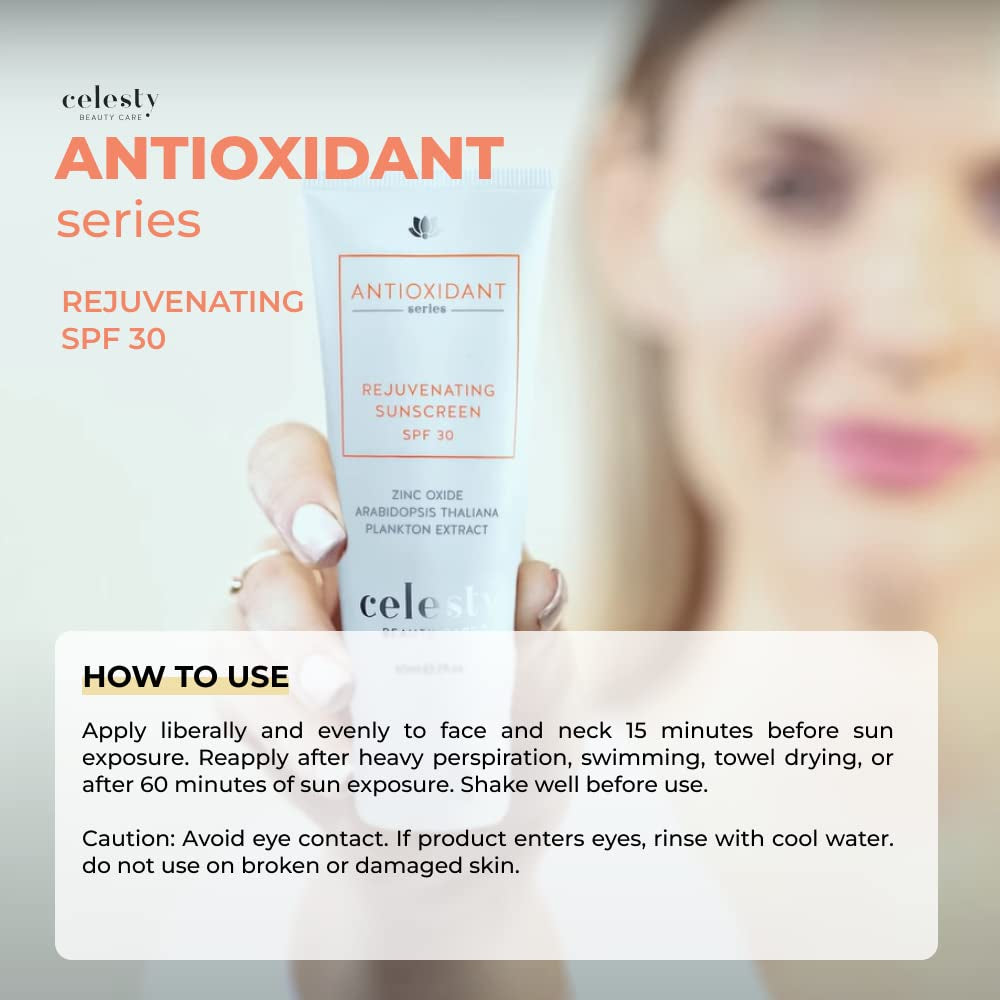 Celesty Beauty Antiaging Sunscreen SPF30 Ocean Based Extract Cream Sunburn & Aging Defense, Broad Spectrum Lightweight, Moisturizing Mineral Sunblocker, Antioxidant Face Large 2 Fl Oz Sunscreen.