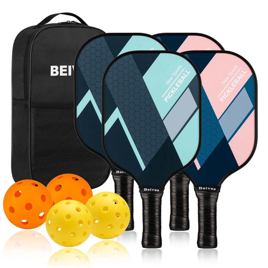 Get Ready for Fun: Pickleball Paddles Set of 4 with Lightweight Fiberglass Rackets, 4 Balls, and Stylish Carry Bag!