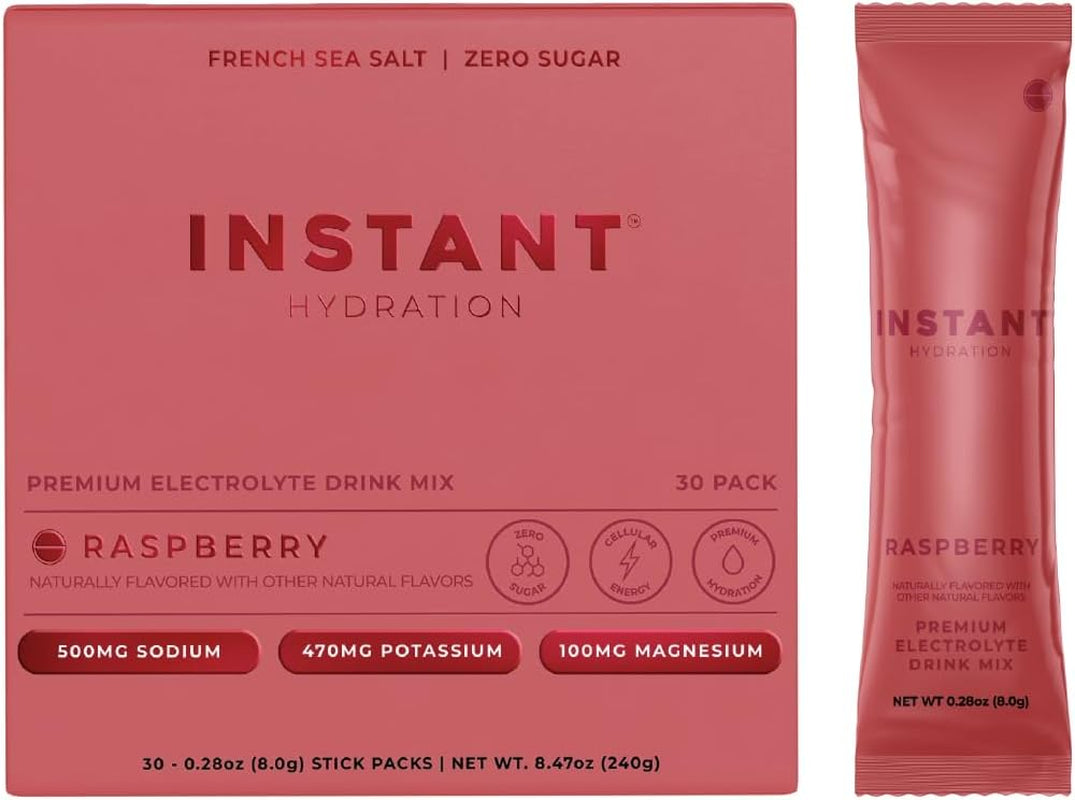 Electrolytes Powder Packets - Raspberry Electrolyte Drink Mix - Zero Sugar - Keto, Vegan, Gluten-Free, Non-Gmo - Boost Recovery, Brain Health, Muscle & Tissue Support- 30 Sticks