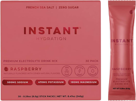 Electrolytes Powder Packets - Raspberry Electrolyte Drink Mix - Zero Sugar - Keto, Vegan, Gluten-Free, Non-Gmo - Boost Recovery, Brain Health, Muscle & Tissue Support- 30 Sticks