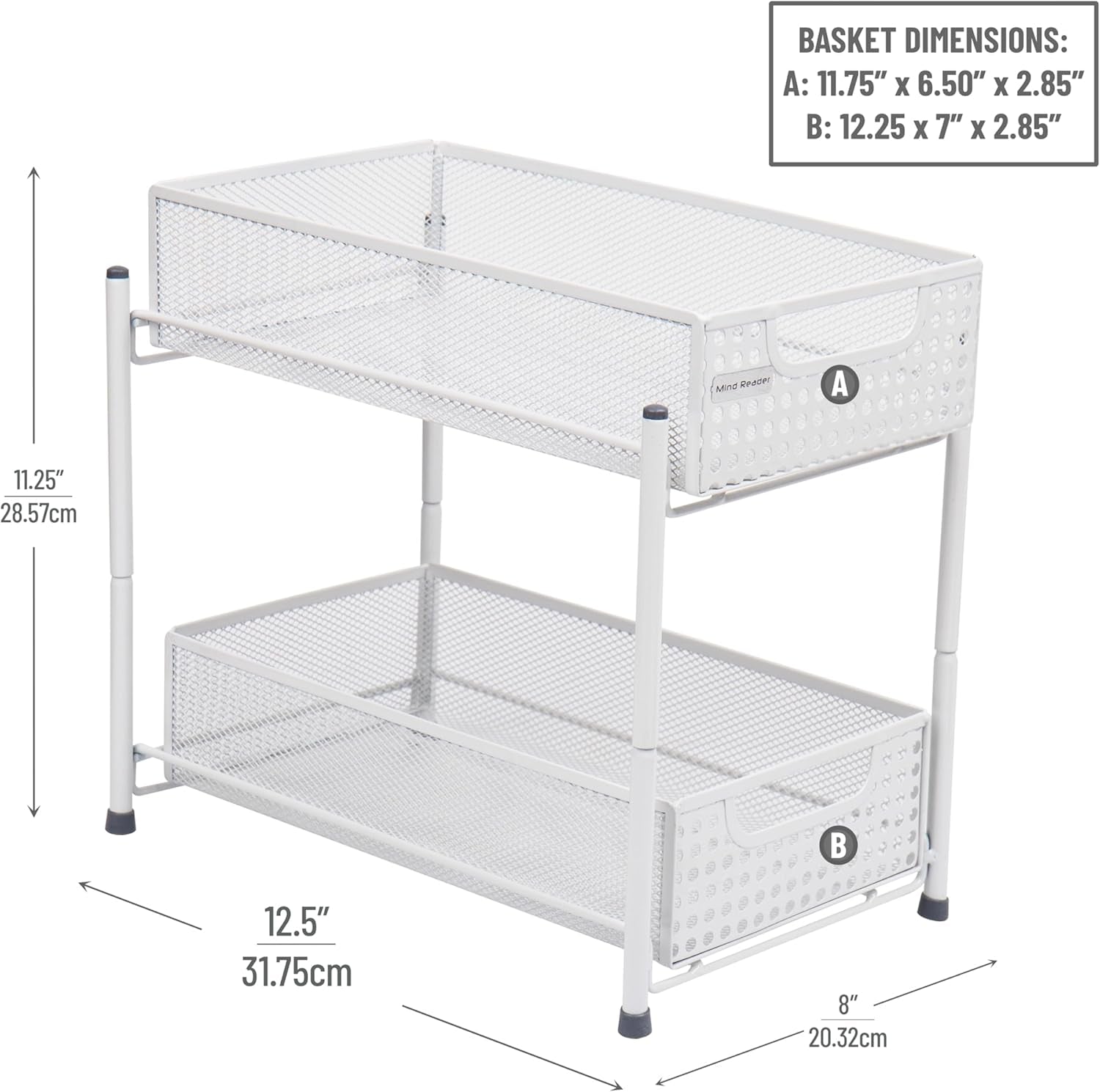 Accessory Organizer, Supply Storage, Desktop, Crafts, Office, Metal Mesh, 8"L X 12.5"W X 11.25"H, White