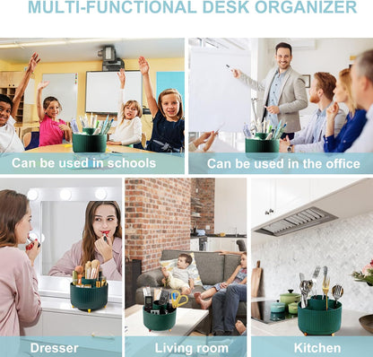 Pencil Holder for Desk,5 Slots 360°Degree Rotating Desk Organizers and Accessories,Desktop Storage Stationery Supplies Organizer, Cute Pencil Cup Pot for Office, School, Home (A-Green)