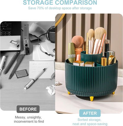Pencil Holder for Desk,5 Slots 360°Degree Rotating Desk Organizers and Accessories,Desktop Storage Stationery Supplies Organizer, Cute Pencil Cup Pot for Office, School, Home (A-Green)