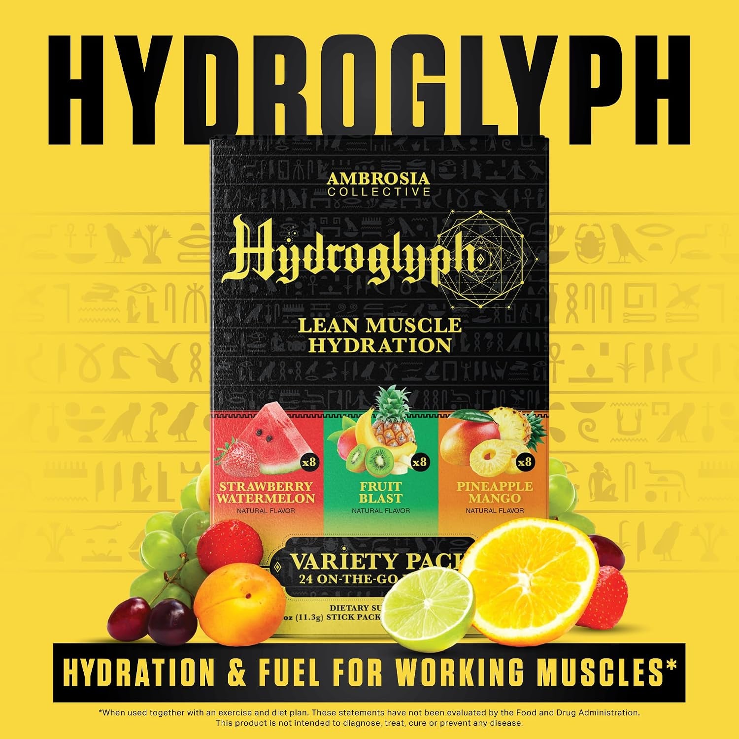Fasting Electrolytes Powder | EAA Amino Acids, BCAA & HMB | Sugar Free Hydration with Coconut Water | Vegan, Gluten Free | 24 Single Serve Packets | Variety Pack