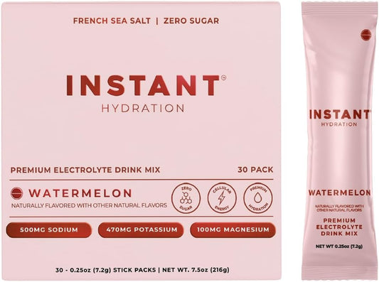 Electrolytes Powder Packets - Watermelon Electrolyte Drink Mix - Zero Sugar - Keto, Vegan, Gluten-Free, Non-Gmo - Boost Recovery, Brain Health, Muscle & Tissue Support- 30 Sticks