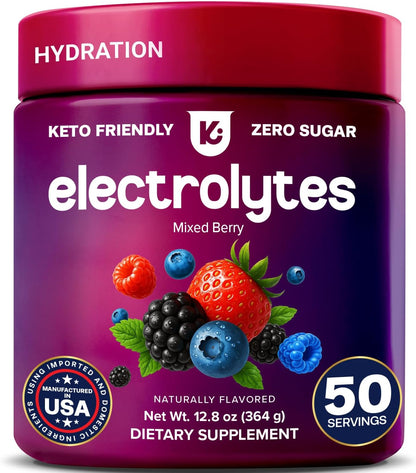 Electrolytes Powder – Mixed Berry, Zero Sugar, 12.5 Oz Tub - Zero Calorie Hydration Mix Packed with Potassium, Magnesium, and Essential Trace Minerals. Daily Electrolyte Support