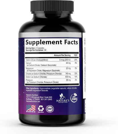 Electrolyte Capsules - Hydration Electrolytes Complex with Magnesium, Sodium, Potassium and Chloride - Keto Friendly Rehydration Recovery Supplement with Zero Sugar - Bottled in USA - 60 Capsules