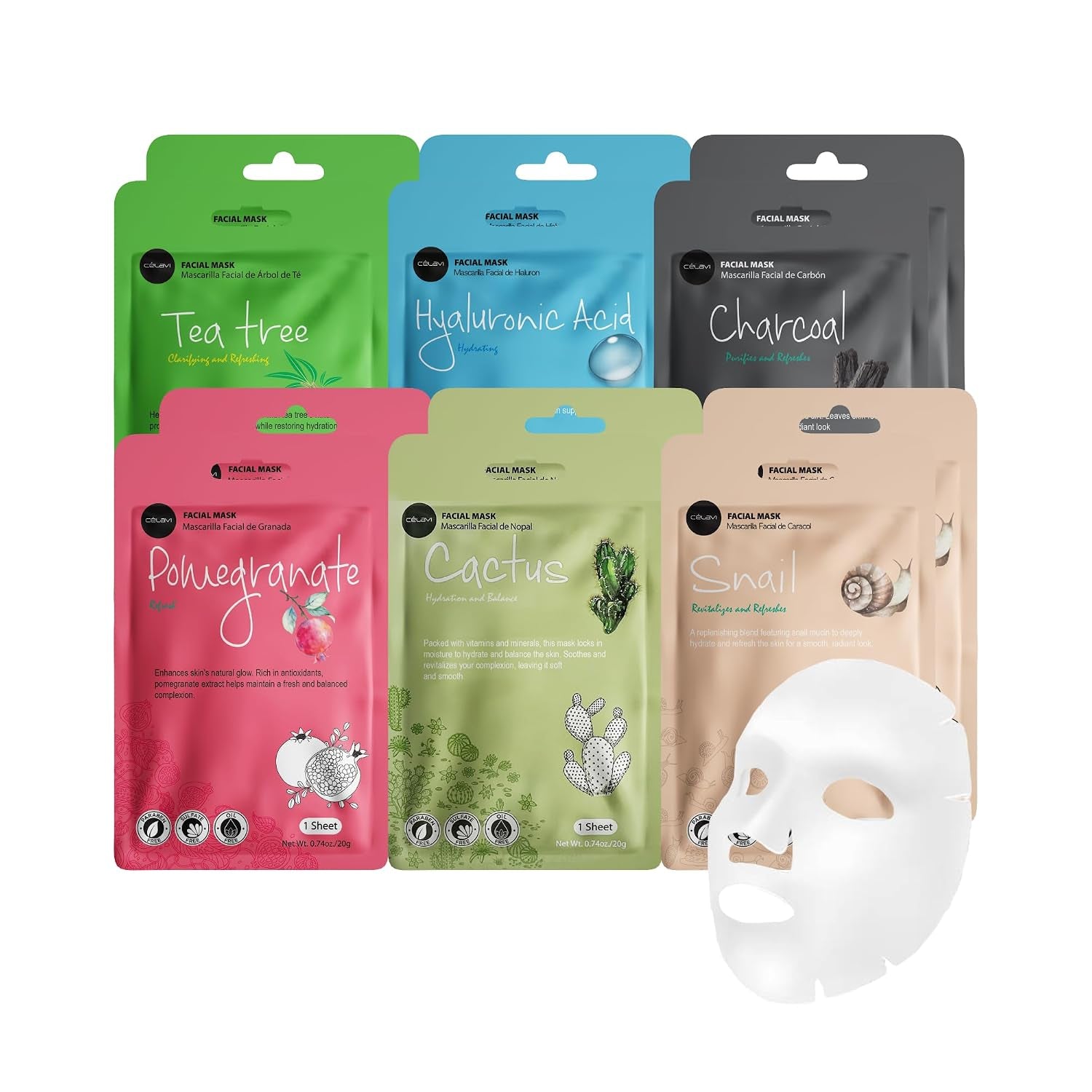 Celavi Korean Face Mask Sheet Set, Spa Masks, 12 Pack C Set