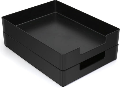 Letter-Size Tray, 2PCS Plastic Stackable A4 Paper Tray, Desk Drawer Organizer, Multi-Use Large Storage Basket for Office Home Supplies,13 X 9.6 Inch