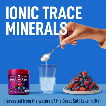 Electrolytes Powder – Mixed Berry, Zero Sugar, 12.5 Oz Tub - Zero Calorie Hydration Mix Packed with Potassium, Magnesium, and Essential Trace Minerals. Daily Electrolyte Support