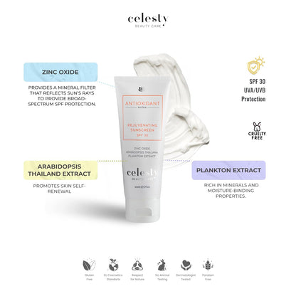 Celesty Beauty Antiaging Sunscreen SPF30 Ocean Based Extract Cream Sunburn & Aging Defense, Broad Spectrum Lightweight, Moisturizing Mineral Sunblocker, Antioxidant Face Large 2 Fl Oz Sunscreen.