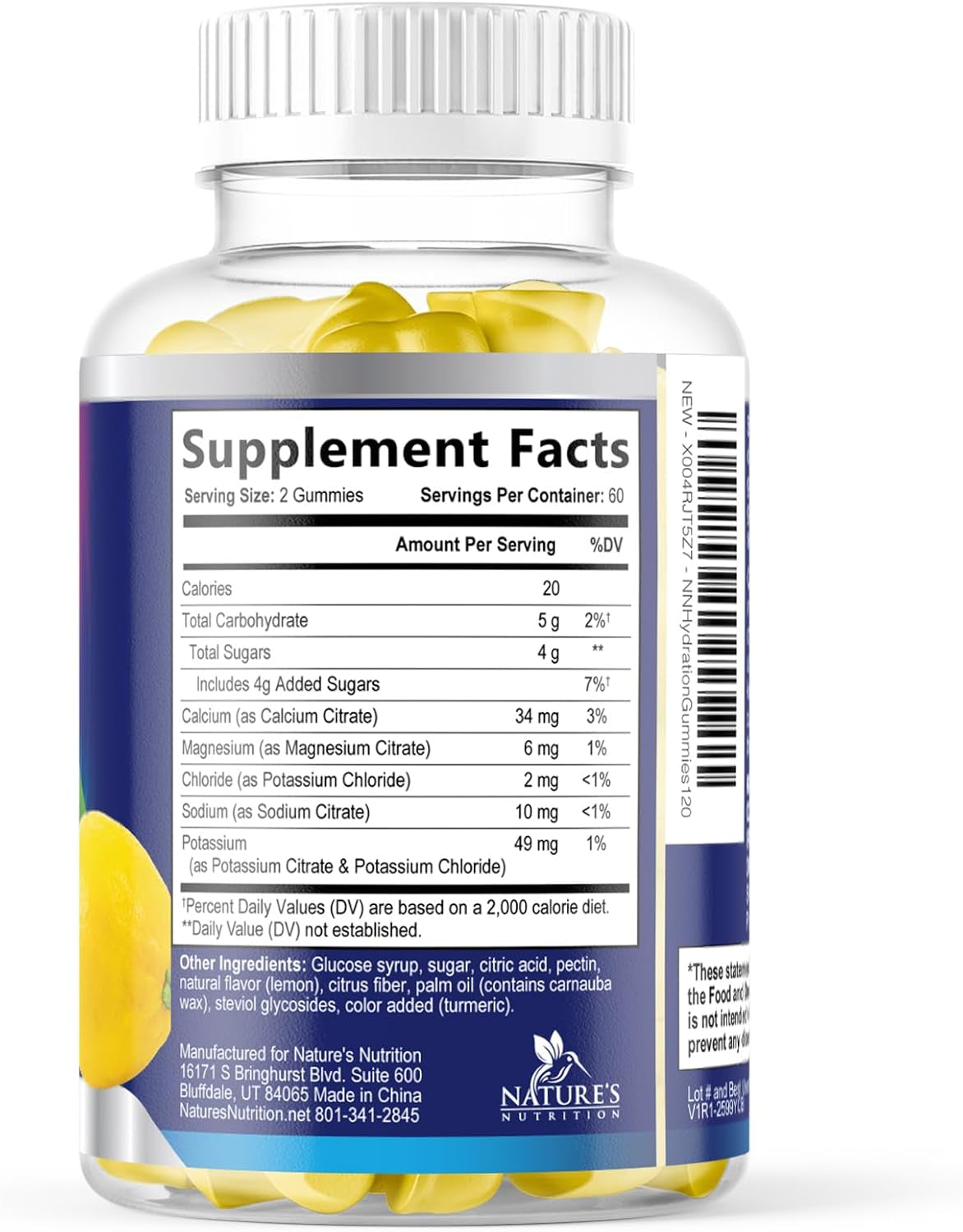 Hydration Electrolyte Gummies - Daily Liquid Replenisher Gummy - Electrolyte Multiplier with Minerals, Potassium & Real Salt - Vegan, Non-Gmo - Tasty Lemon Flavor Hydration Electrolytes - 120 Gummies
