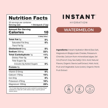 Electrolytes Powder Packets - Watermelon Electrolyte Drink Mix - Zero Sugar - Keto, Vegan, Gluten-Free, Non-Gmo - Boost Recovery, Brain Health, Muscle & Tissue Support- 30 Sticks