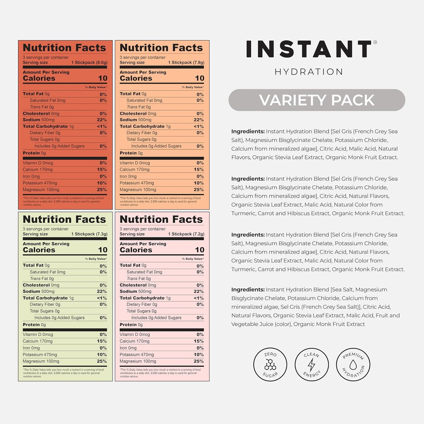 Electrolytes Powder Packets - Variety Pack - Zero Sugar - Keto, Vegan, Gluten-Free, Non-Gmo - Boost Recovery, Brain Function, Muscle & Tissue Health - 12 Sticks