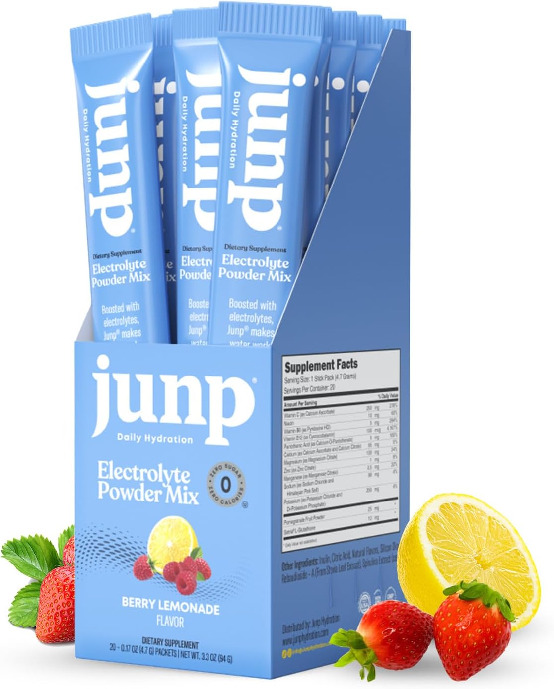 Sugar Free Electrolytes Powder Packets for Water Instant Hydration Packets with Salt & Potassium, Zero Calorie No Carbs No Sugar Electrolyte Drink Mix Sticks, Keto Friendly Berry Lemonade, 20 Ct