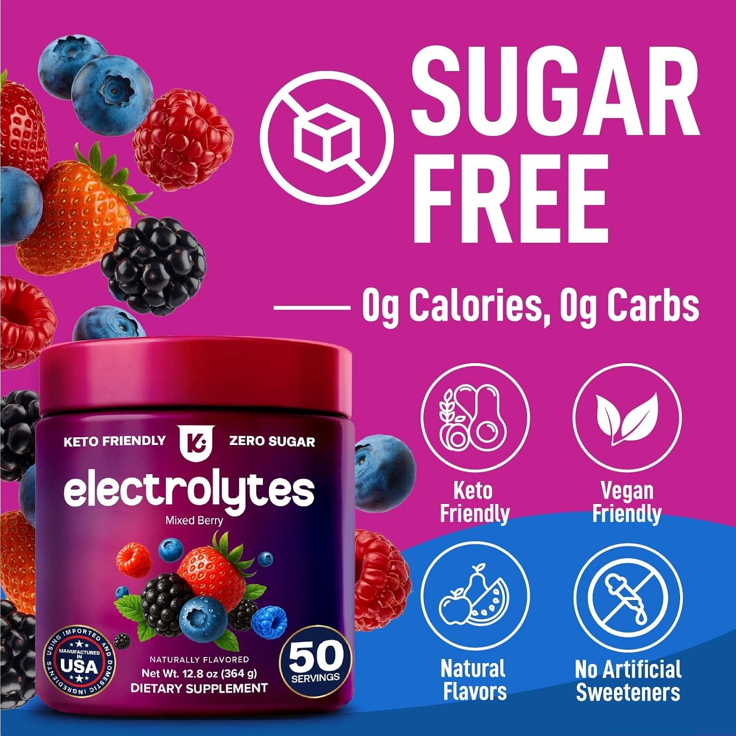 Electrolytes Powder – Mixed Berry, Zero Sugar, 12.5 Oz Tub - Zero Calorie Hydration Mix Packed with Potassium, Magnesium, and Essential Trace Minerals. Daily Electrolyte Support