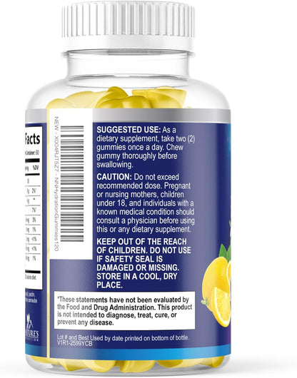 Hydration Electrolyte Gummies - Daily Liquid Replenisher Gummy - Electrolyte Multiplier with Minerals, Potassium & Real Salt - Vegan, Non-Gmo - Tasty Lemon Flavor Hydration Electrolytes - 120 Gummies
