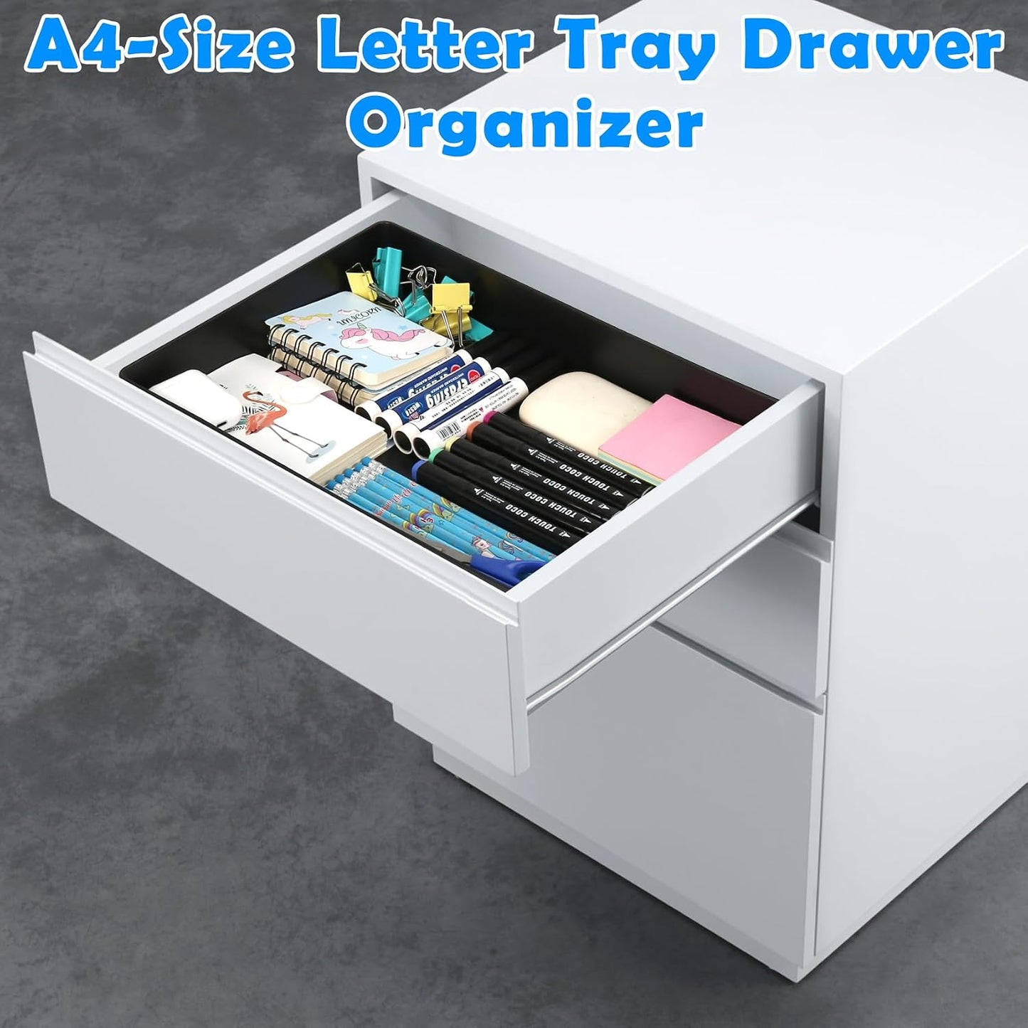 Letter-Size Tray, 2PCS Plastic Stackable A4 Paper Tray, Desk Drawer Organizer, Multi-Use Large Storage Basket for Office Home Supplies,13 X 9.6 Inch