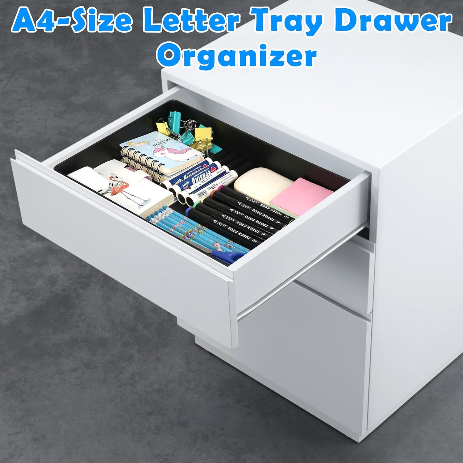 Letter-Size Tray, 2PCS Plastic Stackable A4 Paper Tray, Desk Drawer Organizer, Multi-Use Large Storage Basket for Office Home Supplies,13 X 9.6 Inch
