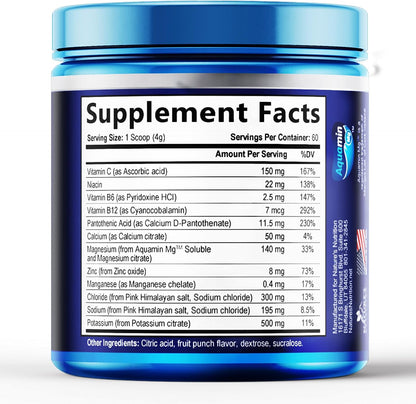 Hydration Electrolyte Powder - Advanced Hydration Formula Daily Liquid Replenisher Drink Mix - Electrolytes Multiplier with Minerals, Potassium & Real Salt - Vegan - Tasty Fruit Flavor - 60 Servings