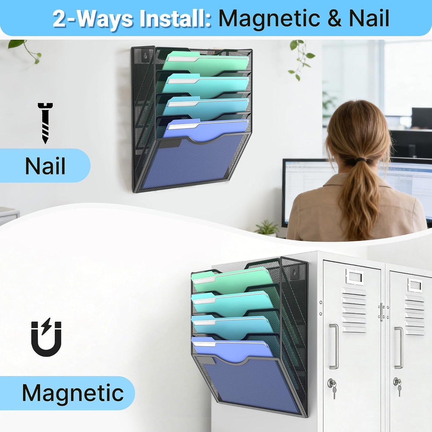 Magnetic Wall File Holder – Magnetic Paper & Document Organizer for Home and Office (5 Tier)