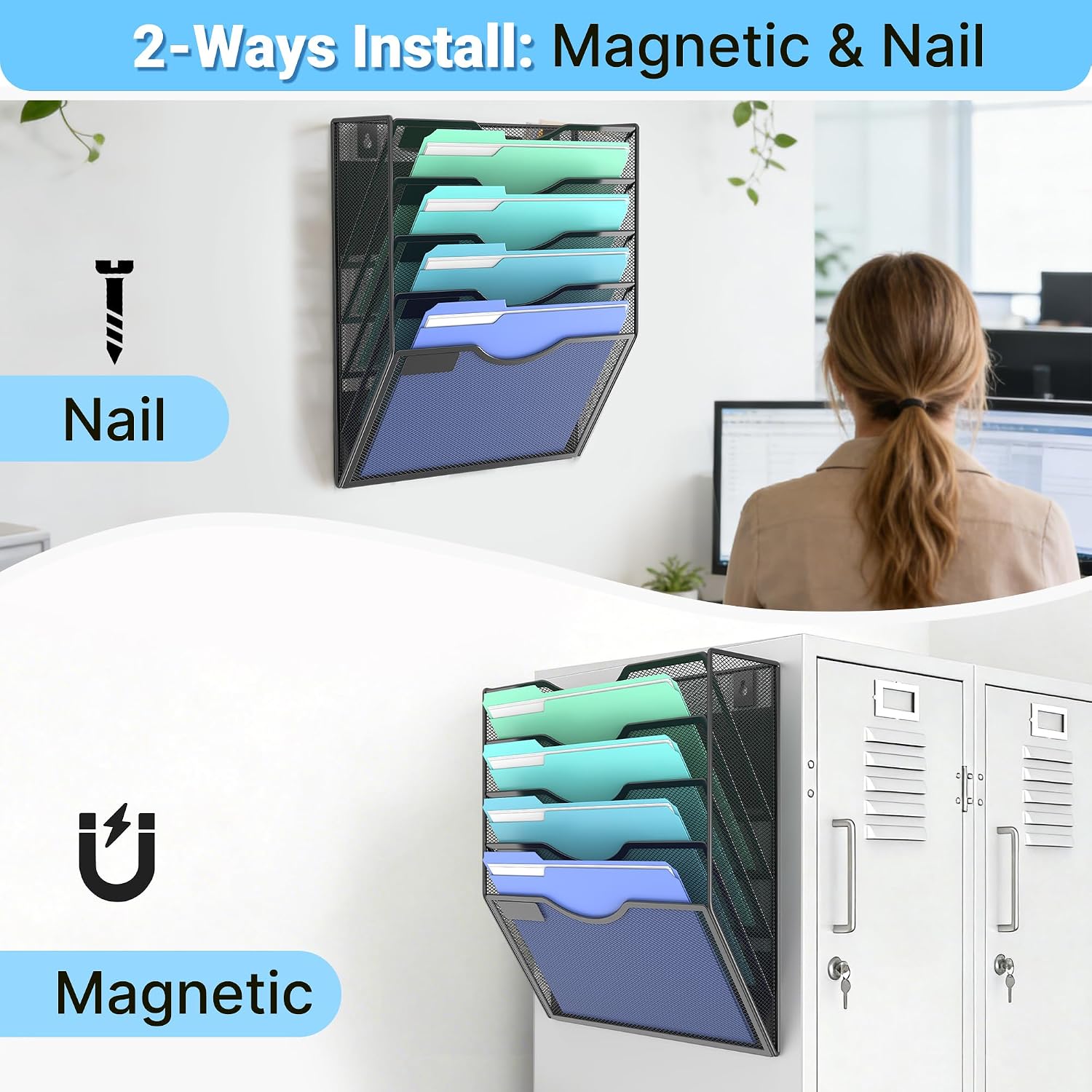 Magnetic Wall File Holder – Magnetic Paper & Document Organizer for Home and Office (5 Tier)