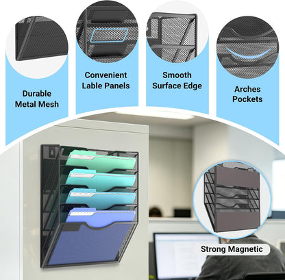 Magnetic Wall File Holder – Magnetic Paper & Document Organizer for Home and Office (5 Tier)