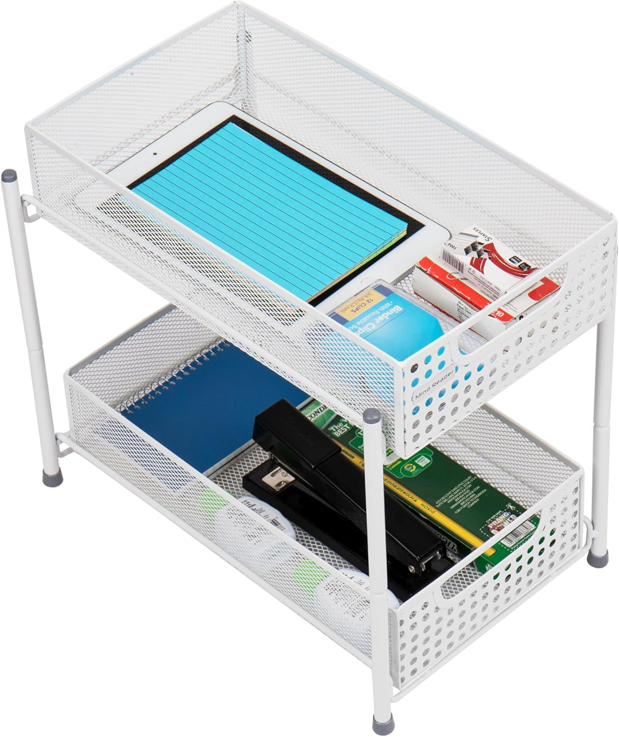 Accessory Organizer, Supply Storage, Desktop, Crafts, Office, Metal Mesh, 8"L X 12.5"W X 11.25"H, White