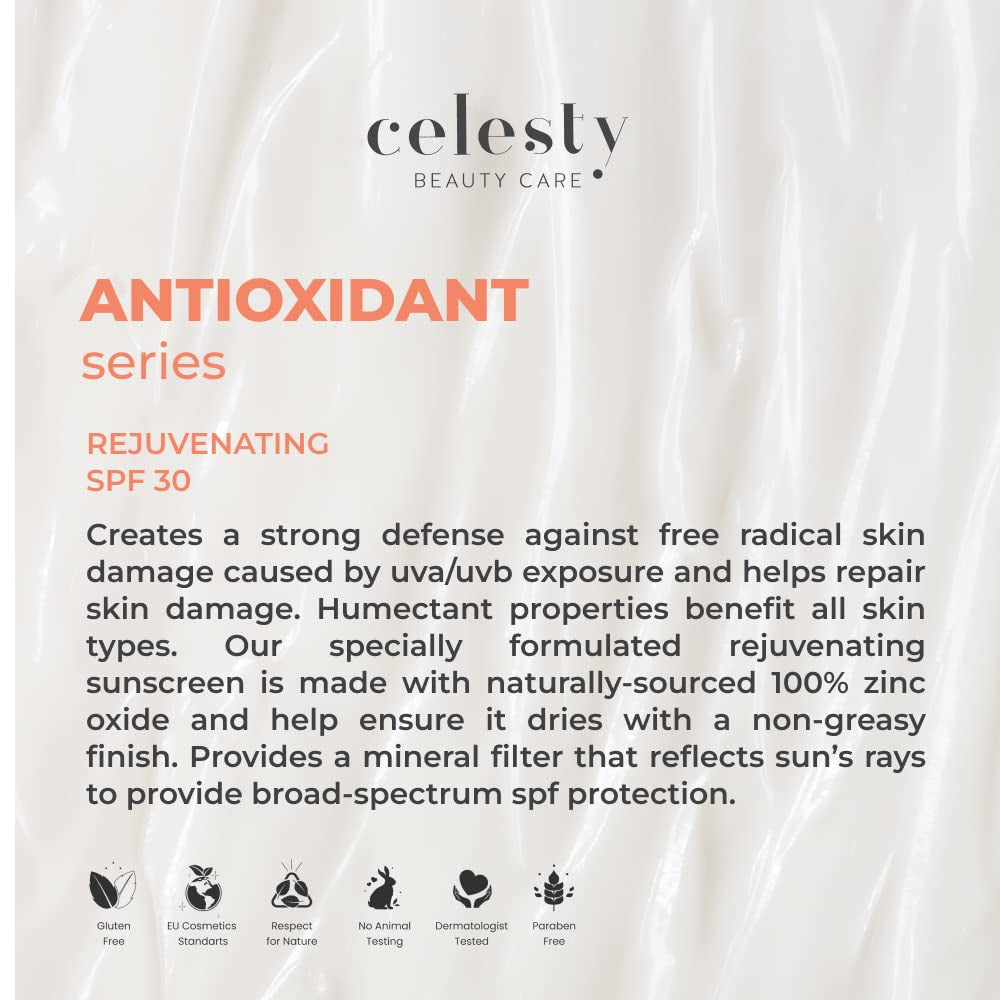 Celesty Beauty Antiaging Sunscreen SPF30 Ocean Based Extract Cream Sunburn & Aging Defense, Broad Spectrum Lightweight, Moisturizing Mineral Sunblocker, Antioxidant Face Large 2 Fl Oz Sunscreen.