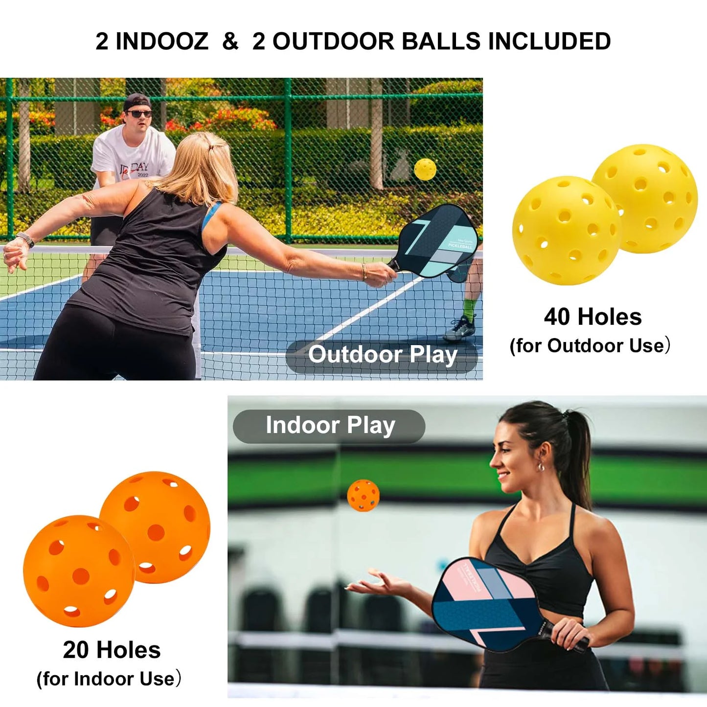 Get Ready for Fun: Pickleball Paddles Set of 4 with Lightweight Fiberglass Rackets, 4 Balls, and Stylish Carry Bag!
