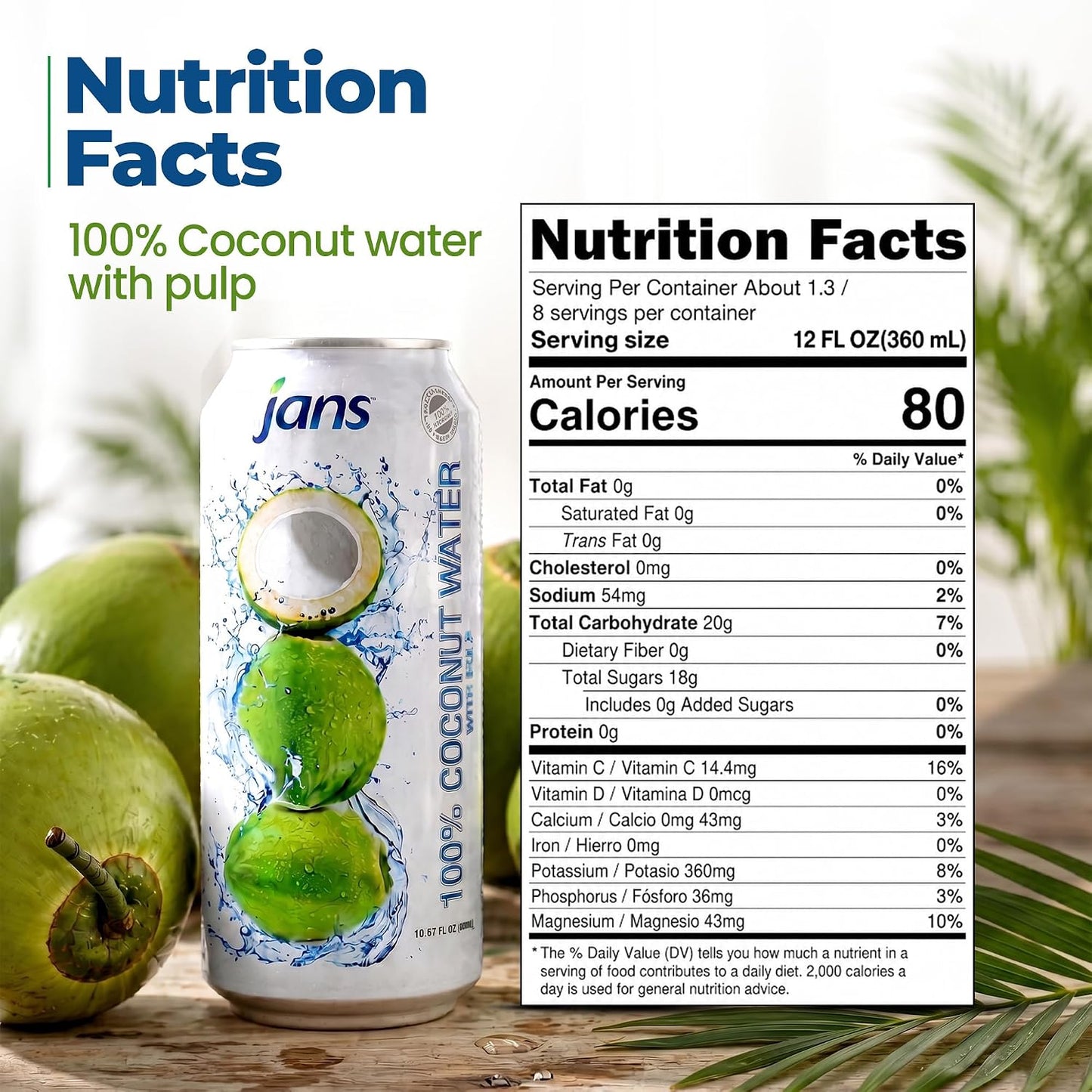 100% Coconut Water with Pulp, Unsweetened, 16.57 Fl Oz, Pack of 12