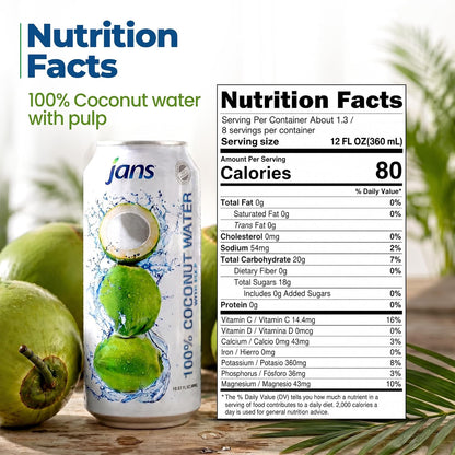 100% Coconut Water with Pulp, Unsweetened, 16.57 Fl Oz, Pack of 12