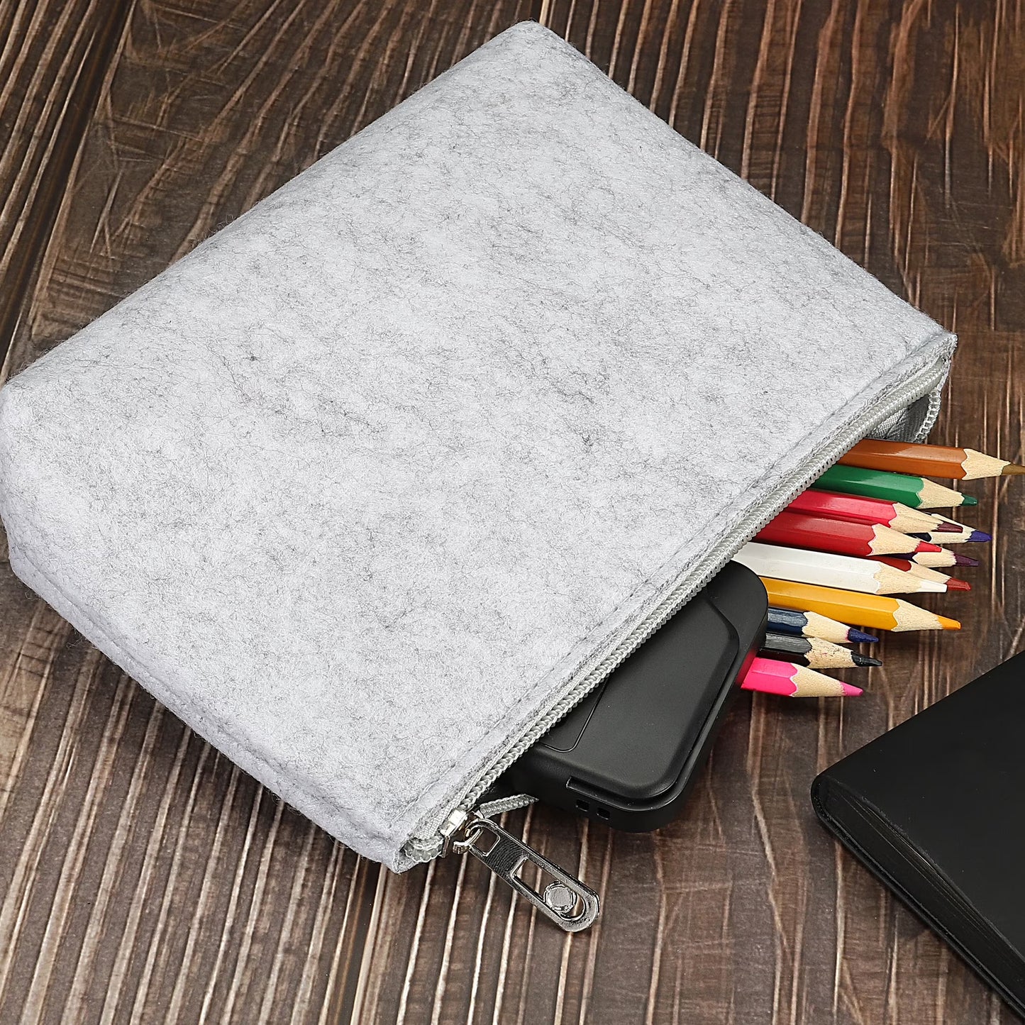 Stationery Storage Zipper Pouch Office Organizer Light Gray