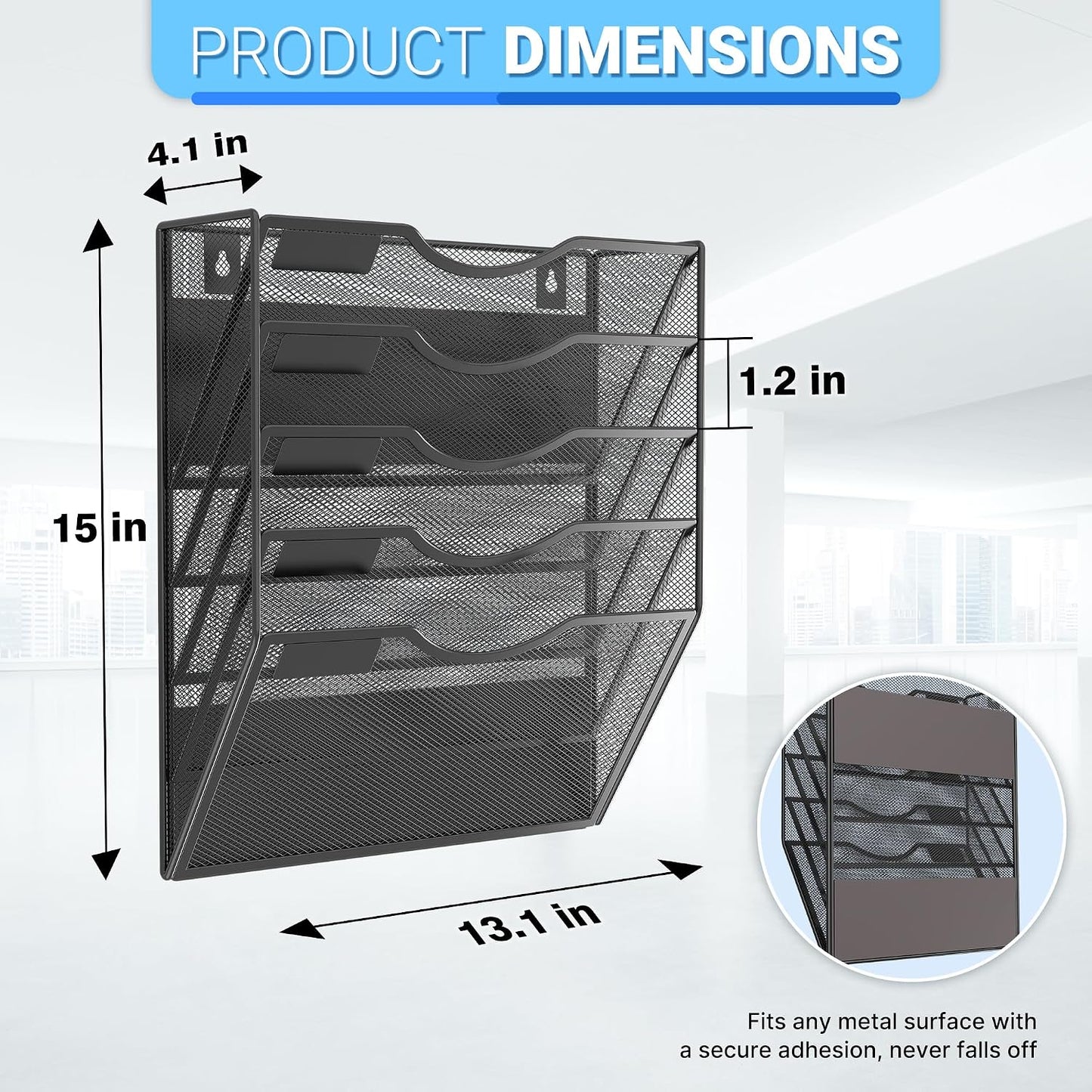 Magnetic Wall File Holder – Magnetic Paper & Document Organizer for Home and Office (5 Tier)