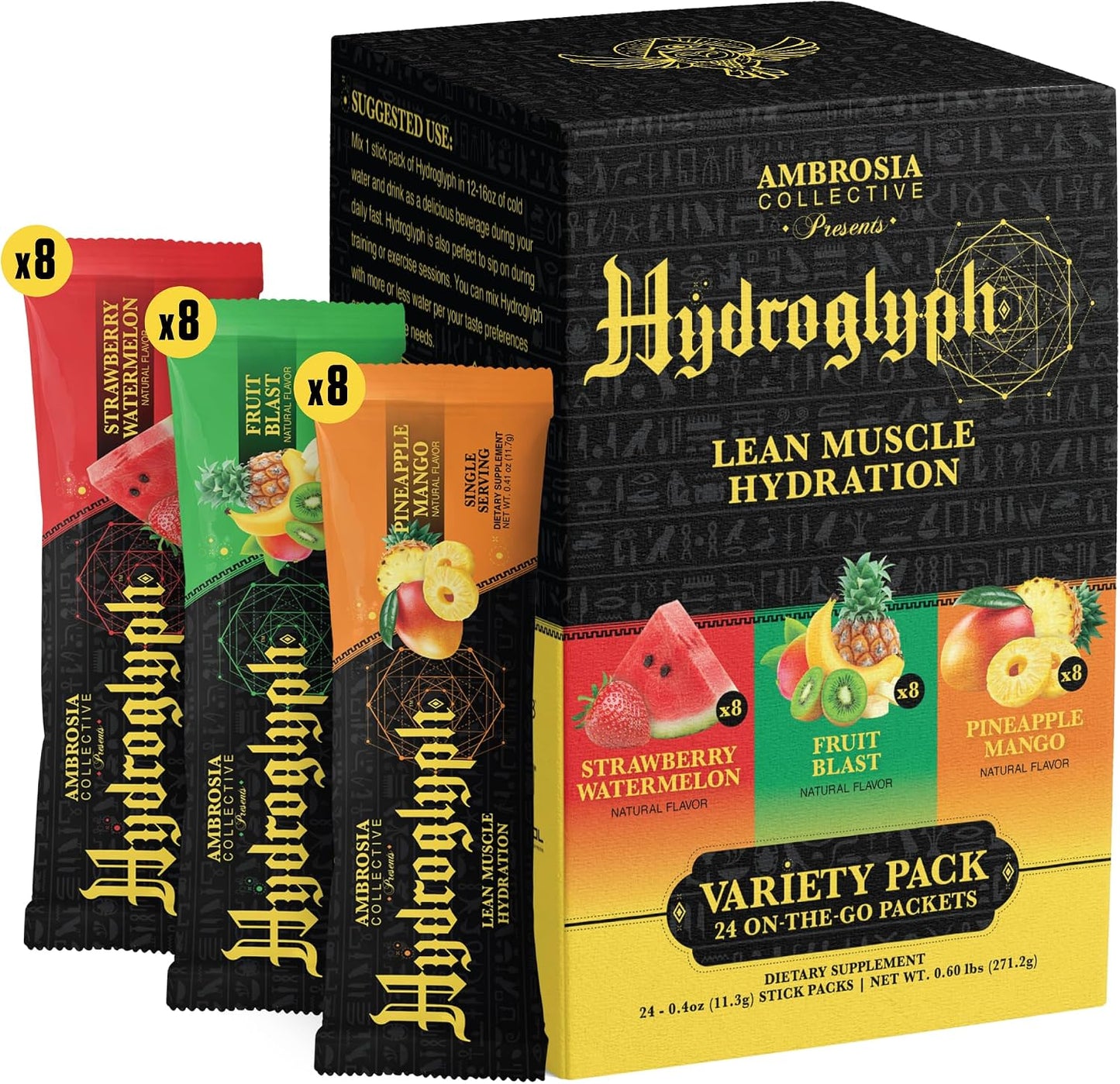 Fasting Electrolytes Powder | EAA Amino Acids, BCAA & HMB | Sugar Free Hydration with Coconut Water | Vegan, Gluten Free | 24 Single Serve Packets | Variety Pack