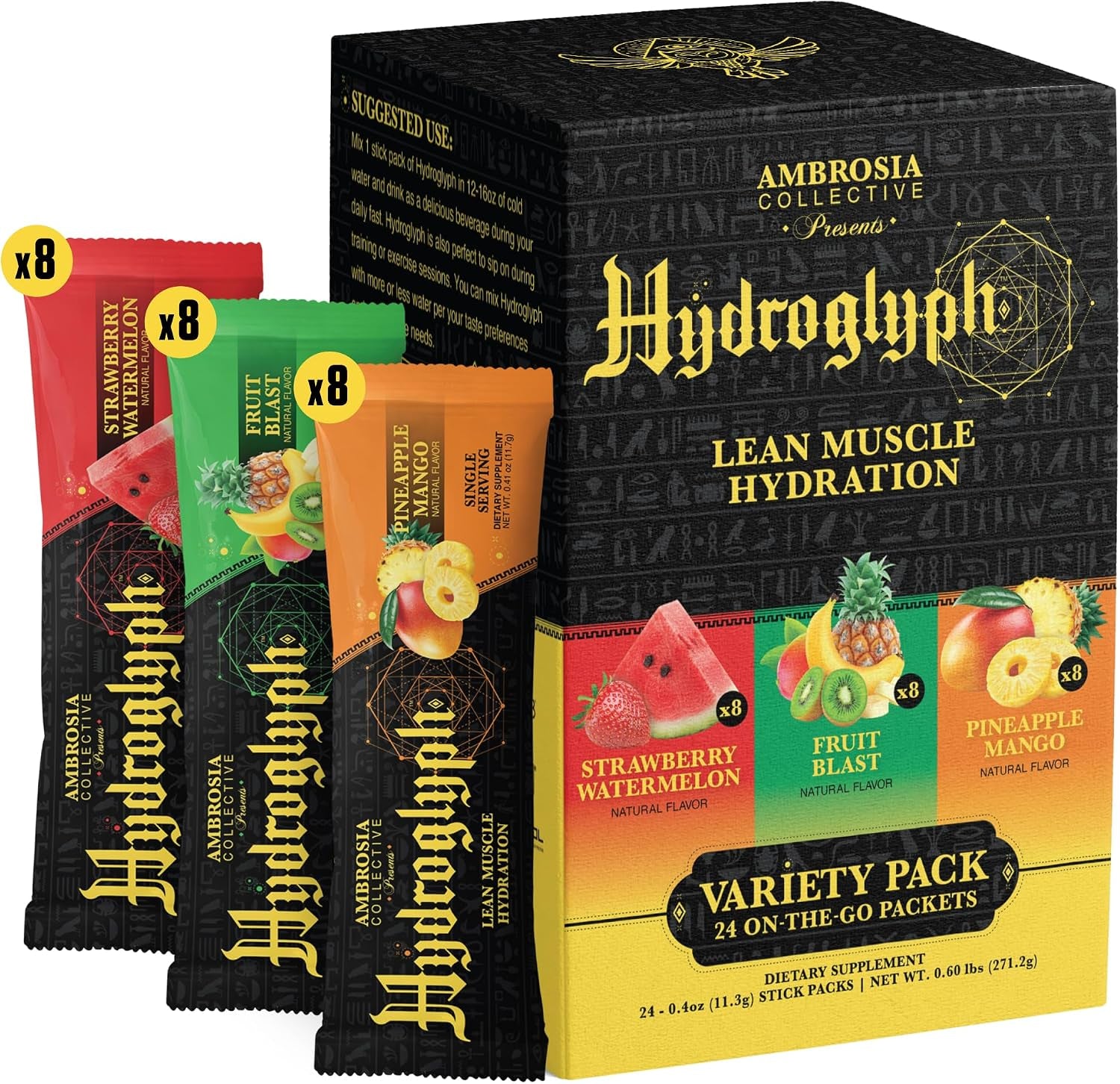 Fasting Electrolytes Powder | EAA Amino Acids, BCAA & HMB | Sugar Free Hydration with Coconut Water | Vegan, Gluten Free | 24 Single Serve Packets | Variety Pack