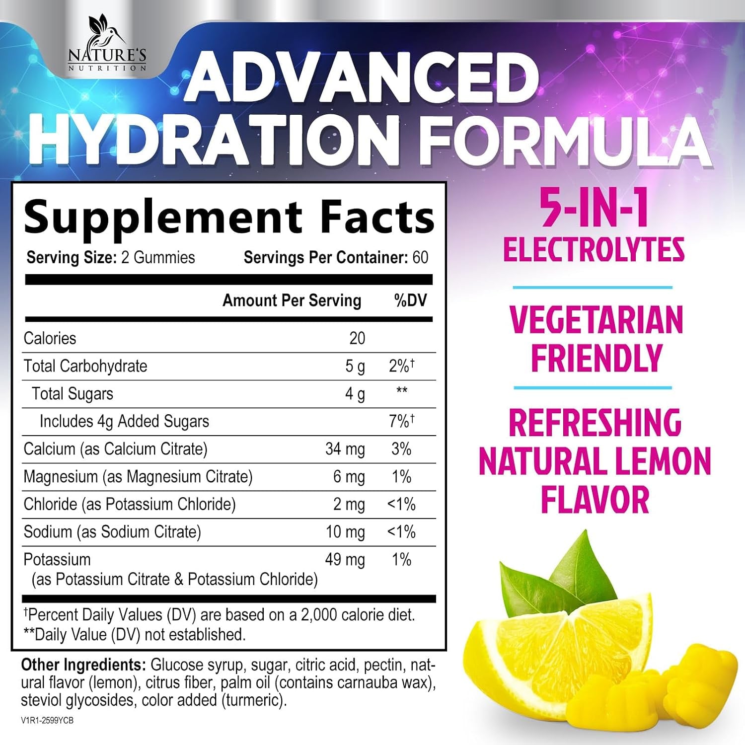Hydration Electrolyte Gummies - Daily Liquid Replenisher Gummy - Electrolyte Multiplier with Minerals, Potassium & Real Salt - Vegan, Non-Gmo - Tasty Lemon Flavor Hydration Electrolytes - 120 Gummies