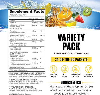 Fasting Electrolytes Powder | EAA Amino Acids, BCAA & HMB | Sugar Free Hydration with Coconut Water | Vegan, Gluten Free | 24 Single Serve Packets | Variety Pack