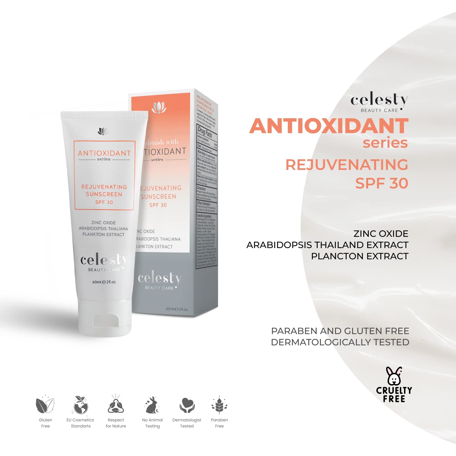 Celesty Beauty Antiaging Sunscreen SPF30 Ocean Based Extract Cream Sunburn & Aging Defense, Broad Spectrum Lightweight, Moisturizing Mineral Sunblocker, Antioxidant Face Large 2 Fl Oz Sunscreen.