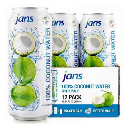 100% Coconut Water with Pulp, Unsweetened, 16.57 Fl Oz, Pack of 12