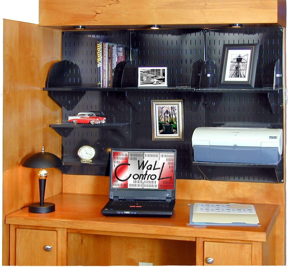 Office Organizer Unit Wall Mounted Office Desk Storage and Organization Kit Black Wallboards and Black Accessories
