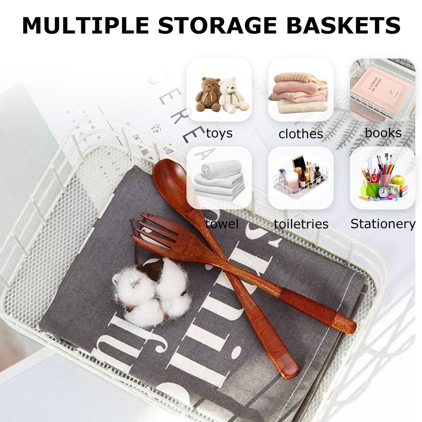 Metal Wire Storage Basket with Handles – Decorative Office Organizer Bin, Sma...