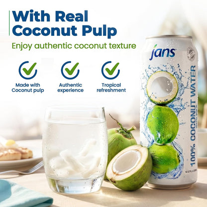 100% Coconut Water with Pulp, Unsweetened, 16.57 Fl Oz, Pack of 12