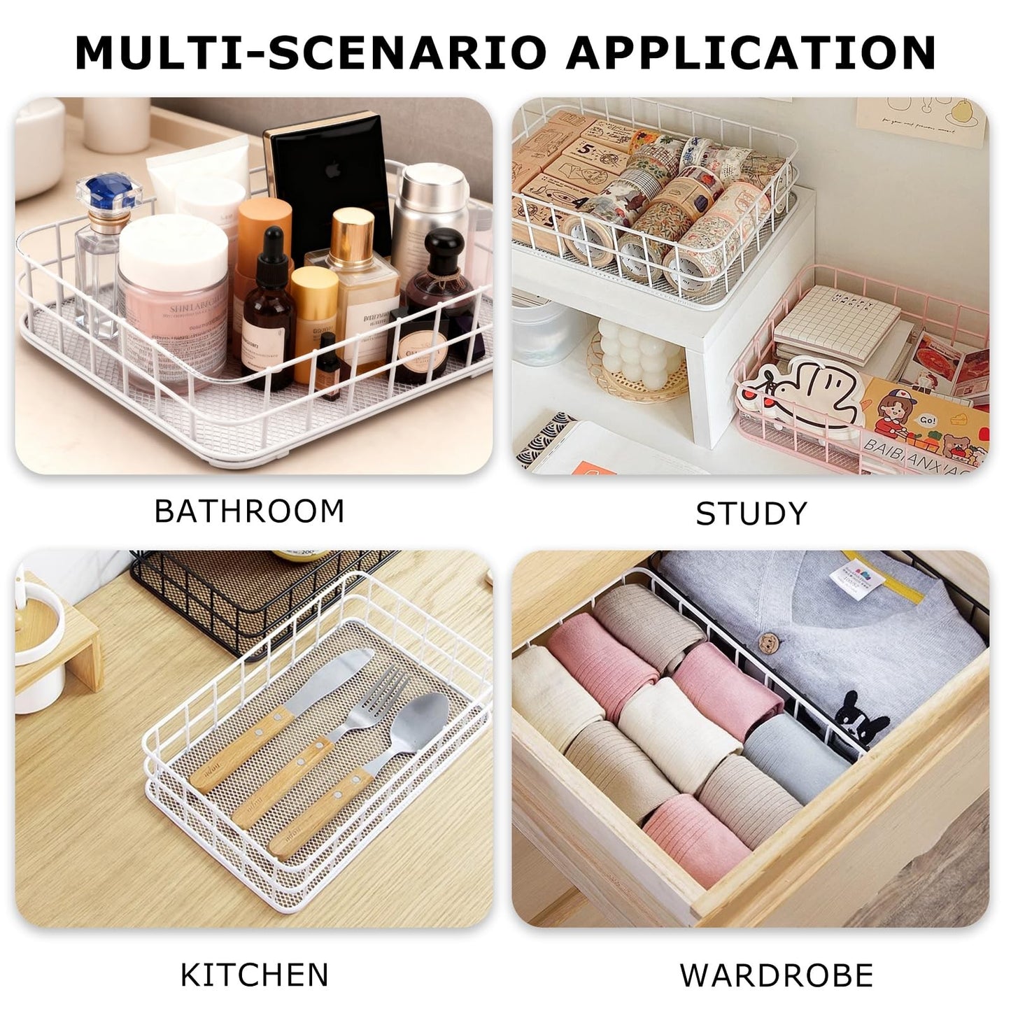 Metal Wire Storage Basket with Handles – Decorative Office Organizer Bin, Sma...