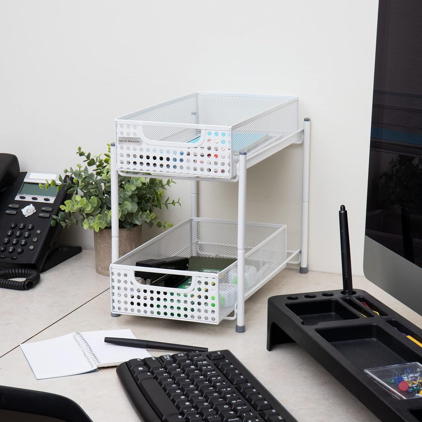 Accessory Organizer, Supply Storage, Desktop, Crafts, Office, Metal Mesh, 8"L X 12.5"W X 11.25"H, White