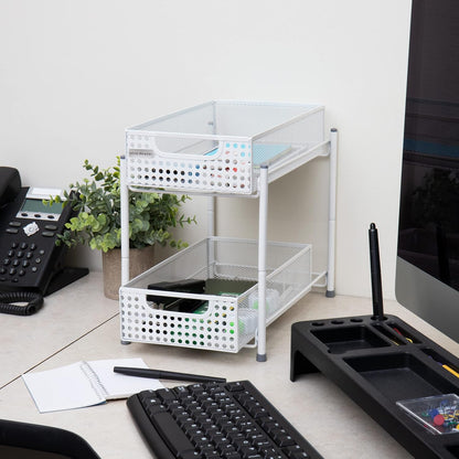 Accessory Organizer, Supply Storage, Desktop, Crafts, Office, Metal Mesh, 8"L X 12.5"W X 11.25"H, White