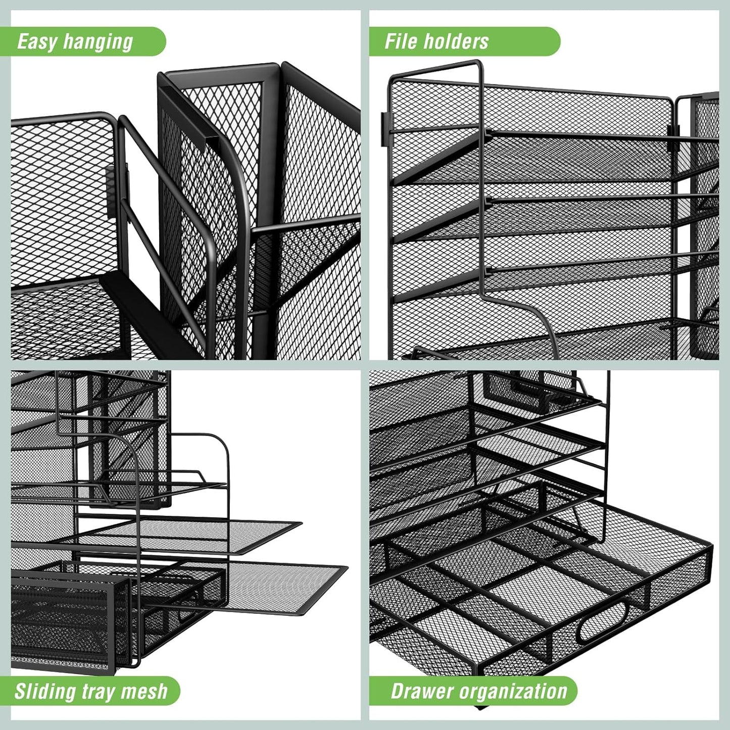 7 Tier Desk File Organizer Office Storage Desk Accessories, Desktop Organizer for Office Supplies with Drawer and 2 Pen Holders (Black)
