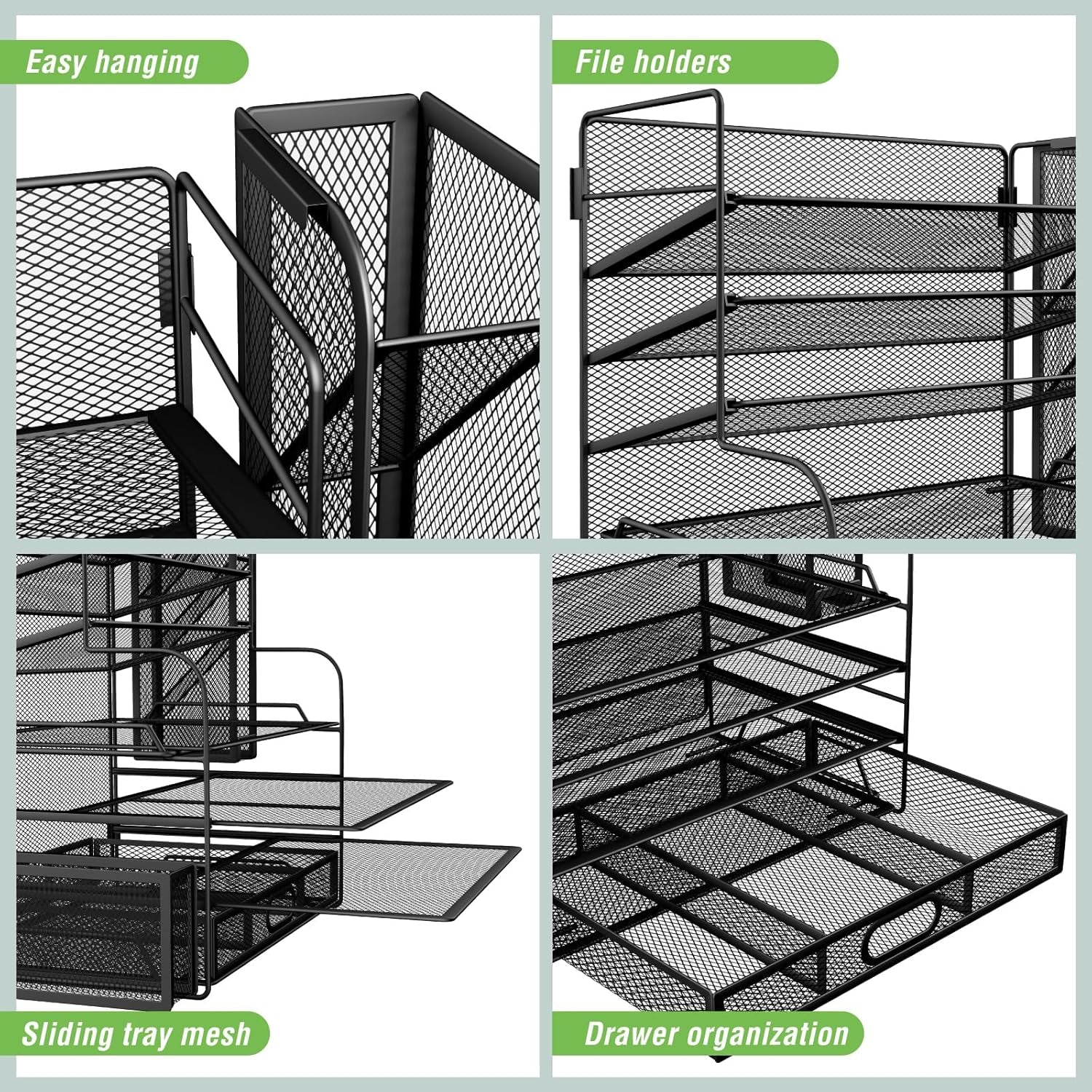 7 Tier Desk File Organizer Office Storage Desk Accessories, Desktop Organizer for Office Supplies with Drawer and 2 Pen Holders (Black)
