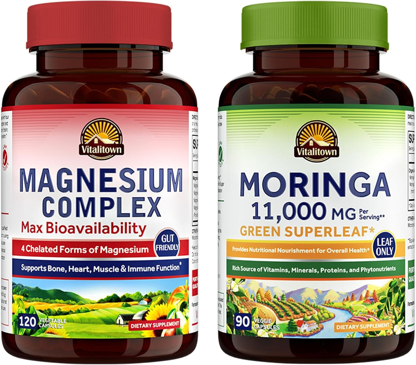 Magnesium + Moringa Bundle (Pack of 2) | Magnesium Complex (Item 1) & Moringa (Item 2) | 120 Magnesium Capsules & 90 Moringa Capsules