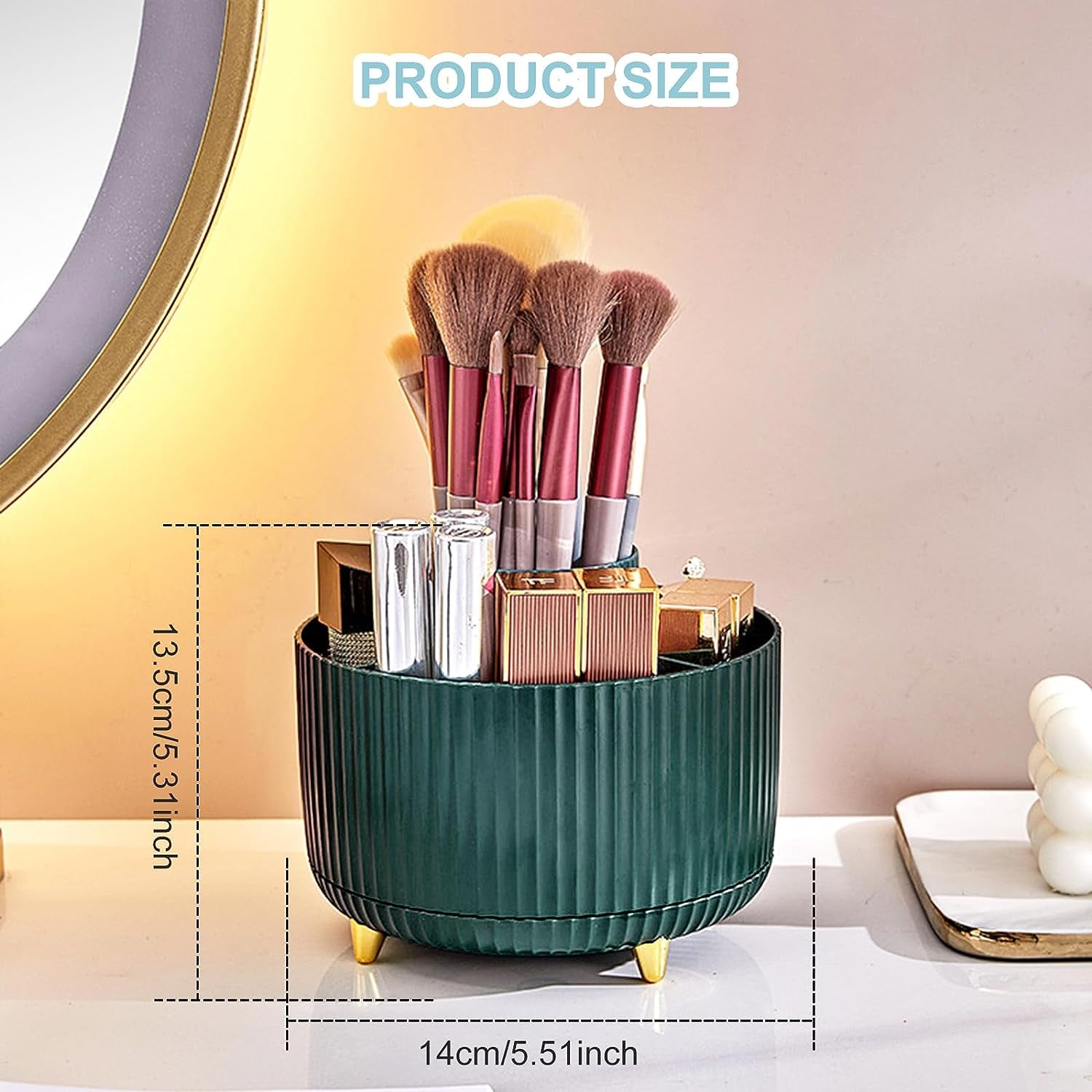 Pencil Holder for Desk,5 Slots 360°Degree Rotating Desk Organizers and Accessories,Desktop Storage Stationery Supplies Organizer, Cute Pencil Cup Pot for Office, School, Home (A-Green)